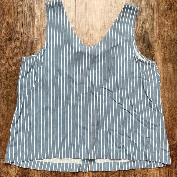 J. Jill Women Medium Blue White Striped Front Tie Button Down Tank Top Blouse - Picture 4 of 8